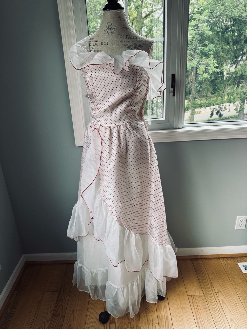 Vintage‎ 70’s one shoulder ruffle red Polk a dot side ruffle prom occasion dress
